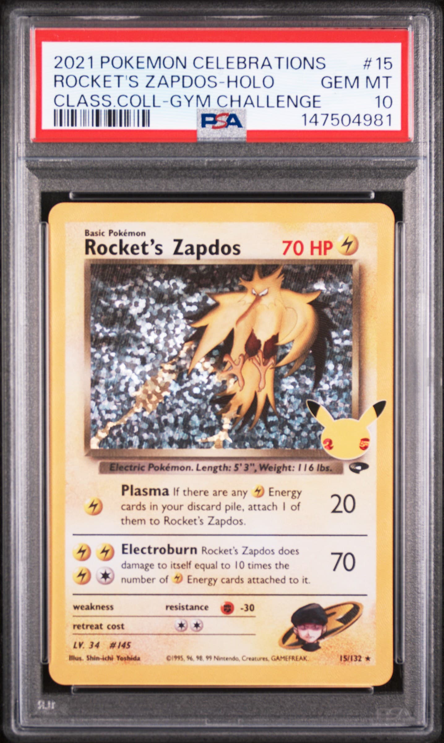 2021 Celebrations Classic Collection Rocket's Zapdos-Holo (PSA 10)