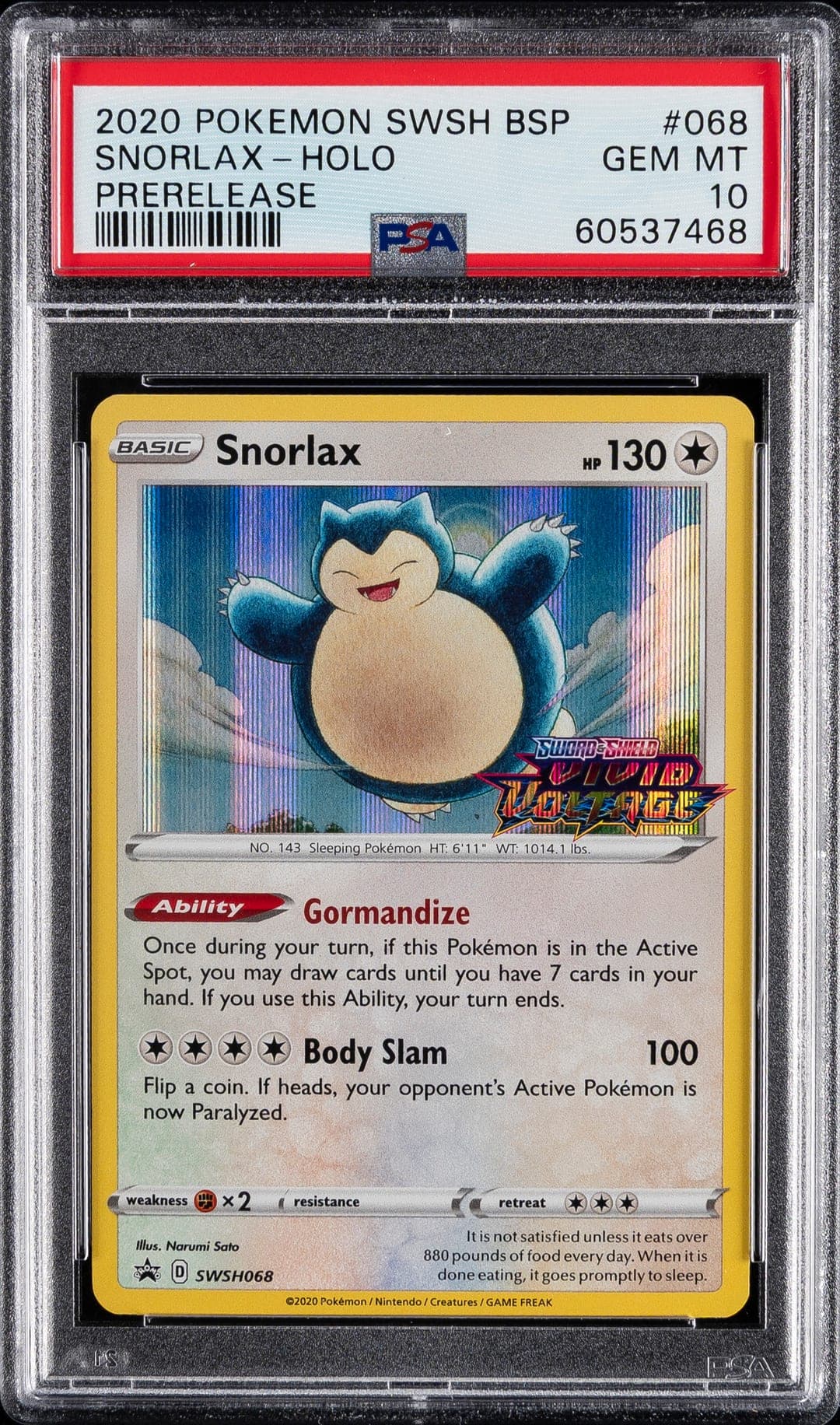 2020 Swsh Black Star Promo Snorlax-Holo (PSA 10)
